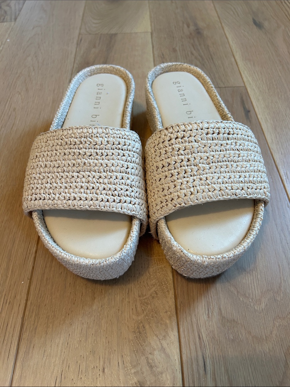 Gianni Bini Beige Woven Slide Mules